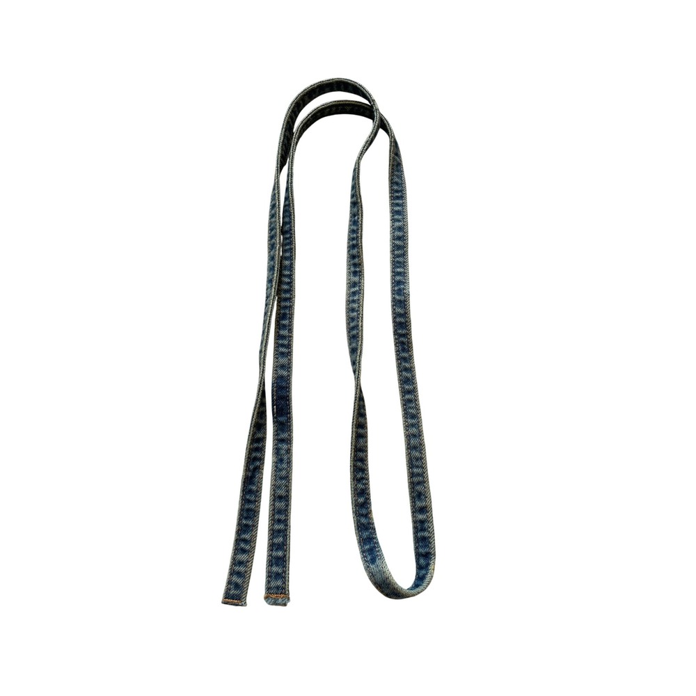 Vintage Blue Denim Tie Waist Belt Slim Cord Strap with Contrast Stitching 70in